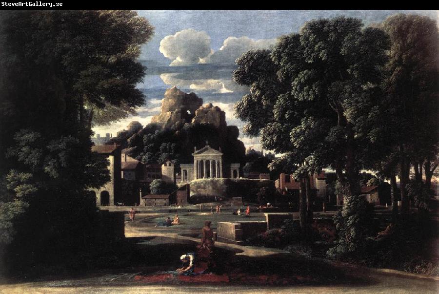 Nicolas Poussin Landscape with Gathering of the Ashes of Phocion by his Widow